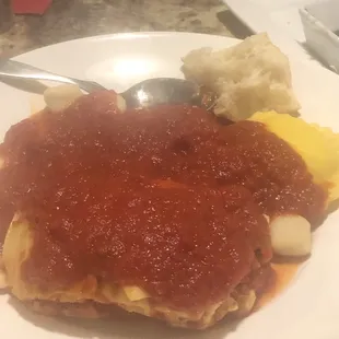 Italian sampler - ravioli, gnocchi and lasagna under a delicious tomato sauce.