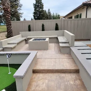 Fire pit area with "wood-like" stamped concrete.