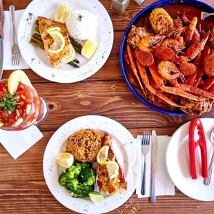 a variety of seafood dishes