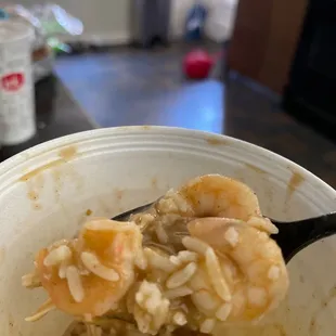 shrimp and rice in a bowl