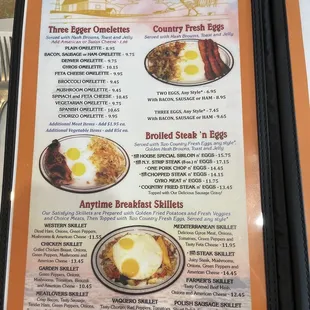 breakfast menu and prices