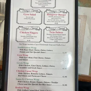 the menu for the restaurant