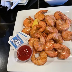 1 lb. steamed shrimp, perfectly cooked and large.