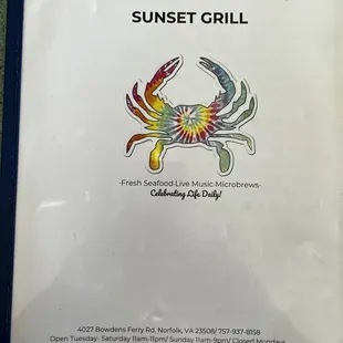 Menu cover