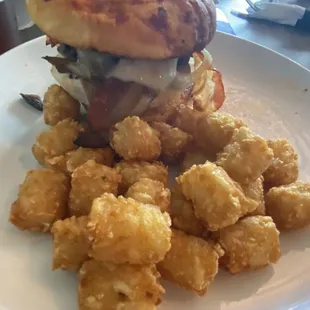 Chicken sandwich with tots