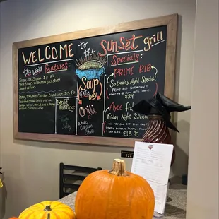the menu and pumpkins