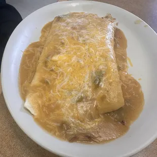 Burrito smothered in green chile
