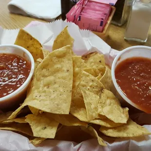a plate of chips and salsa