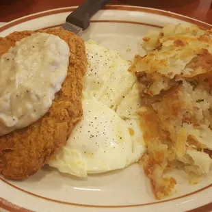 Country fried steak and eggs