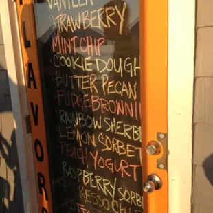 Menu board at Sunset Ice Cream
