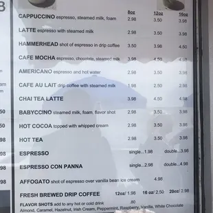 Hot Drinks Menu