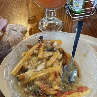 Green chili slopper and red beer