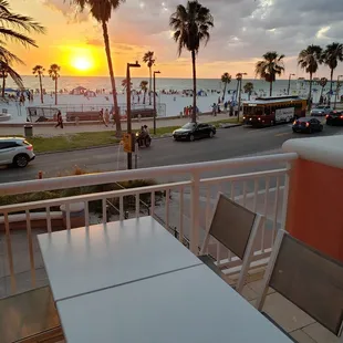 a view of the beach from a balcony