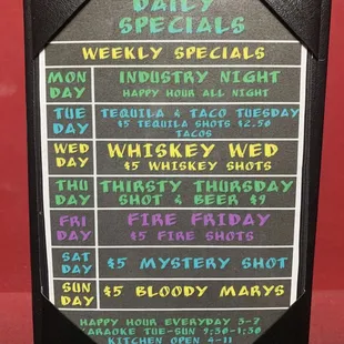 Daily/Weekly Specials, Daily Happy Hour, Karaoke six days a week