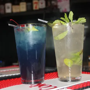 two cocktails on the bar