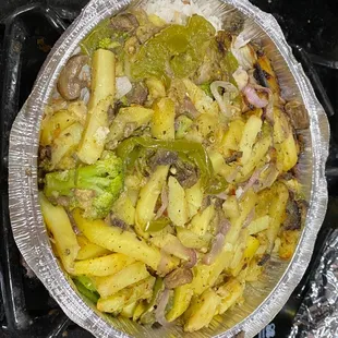 a pan of food on a stove