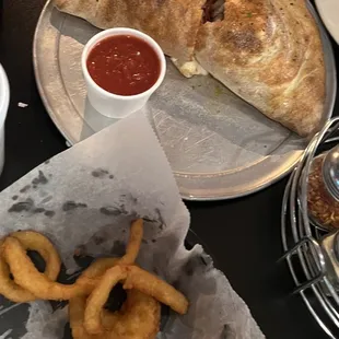 Onion rings and Stromboli