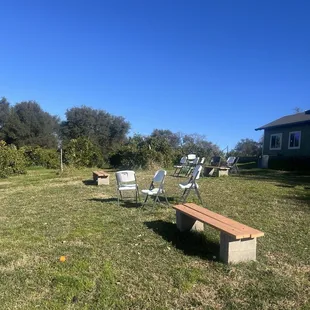 Seating/ picnic area. When it&apos;s clear you can see to the Sutter Buttes - said Farmer Andrew