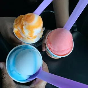 three different flavors of ice cream