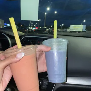 Sunset smoothie and blue jay smoothie