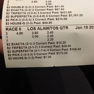 Race 6 LOS AL: If I bet $3 on horse 7 to show shouldn't I have won $2.20 + my $3 back? I got $3.30 back?