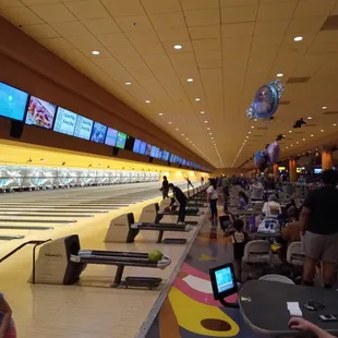 a bowling alley with bowling lanes