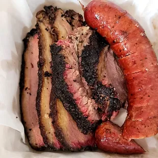 1/2 lb brisket and a sausage link.