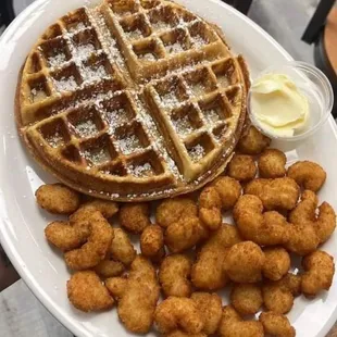 Fried shrimp  and Waffle