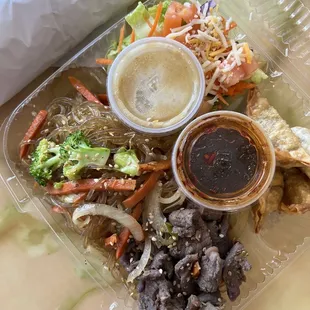 Combination plate with salad instead of rice. Japchae was so delicious here along with everything else.