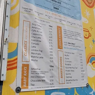 a menu on the side of a truck