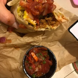 Chorizo burrito with homemade salsa