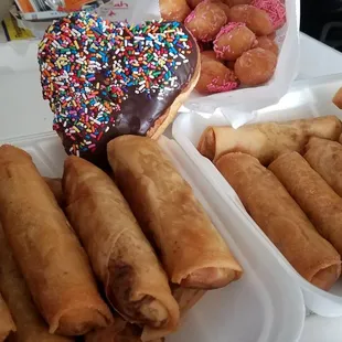Mmmmmm my favorite donuts &amp; egg rolls