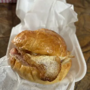 Ham and Cheese Croissant with over easy egg