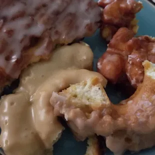 Apple fritter, old-fashioned maple, old-fashioned blueberry