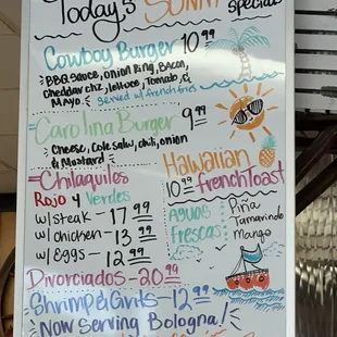 Daily Specials board