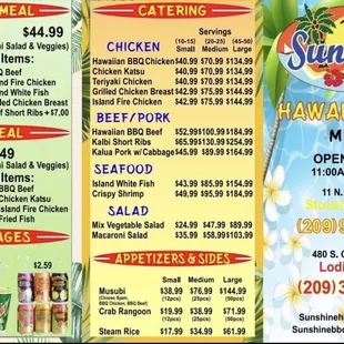 Menu with new prices