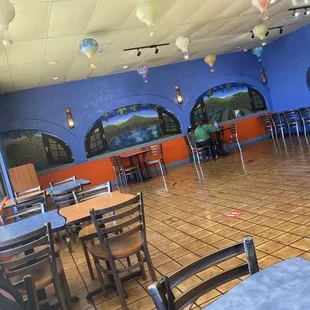 tables and chairs in a restaurant