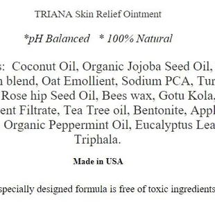 TRIANA Skin Relief Ointment Ingredients