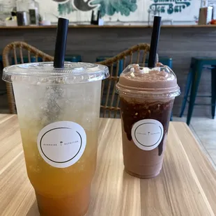 two drinks on a table