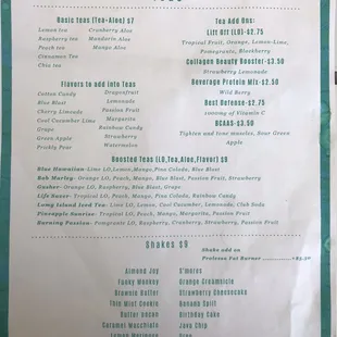Beverage menu as of April 2022