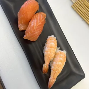 Salmon Sake Sushi and Shrimp Ebi Sushi