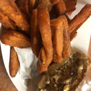 Beyond Burger with Sweet Potato Fries