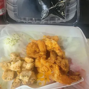 I opted for a fried shrimp and grilled chicken salad