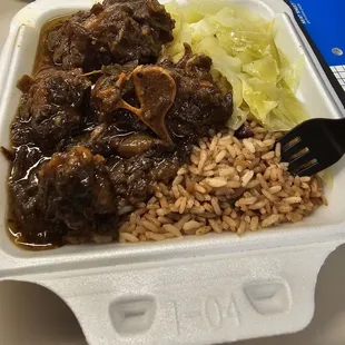 Oxtail with Rice &amp; Beans, cabbage
