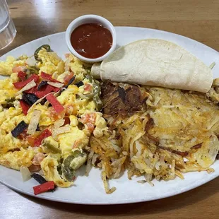 Migas with corn tortillas