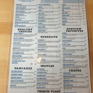 Sunview Cafe Breakfast Menu