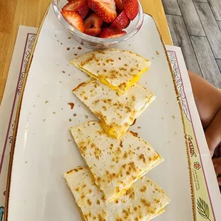 Kids Quesadilla (minus the eggs &amp; hashbrowns) with side of Fruit
