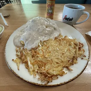 Biscuit and Gravy Omelet. Comes with 2 sides.