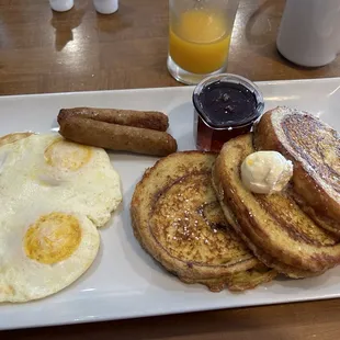 Cinnamon swirl French toast and eggs
