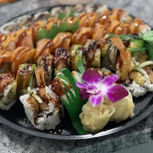 a plate of sushi on a table